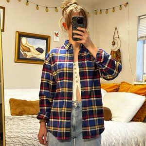 Red yellow and blue plaid Land's End flannel